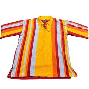 Karl Kani Shirt Mens OS Multicolor Striped Lace Up Collar Short Sleeve Vintage